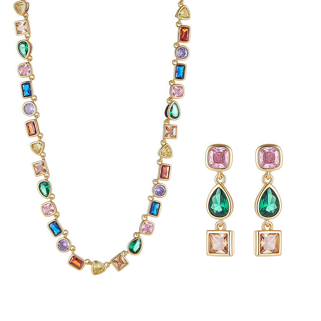 Colorful Geometric Crystal Zirconia Necklace