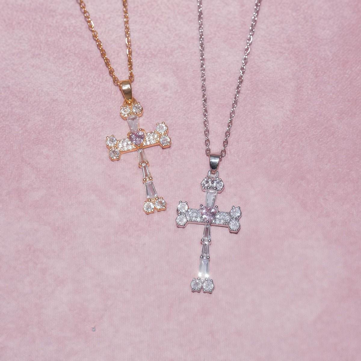Crystal Cross & Heart Necklace
