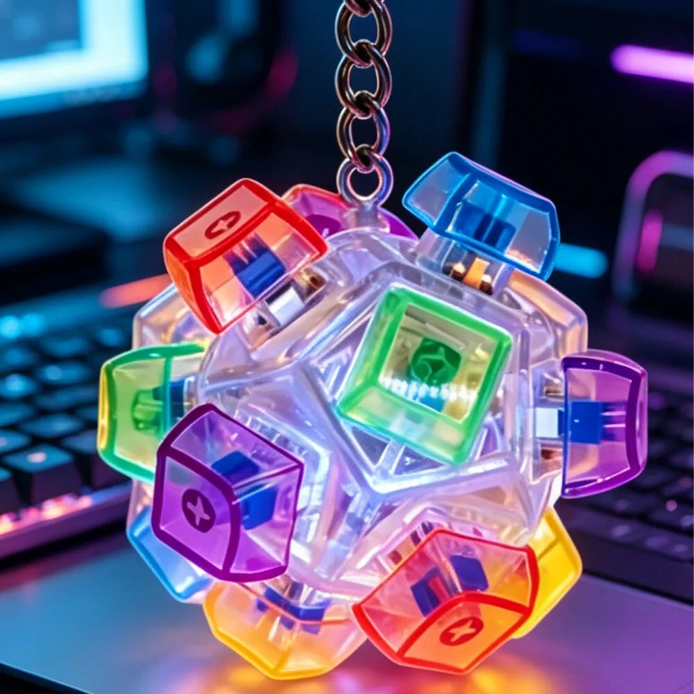 NEW LED Keyboard Keychain Fidget Toys Crystal Clicker Sensory Toy for Stress Relief Keyboard Keychain Fidget Toy for Adults Kids