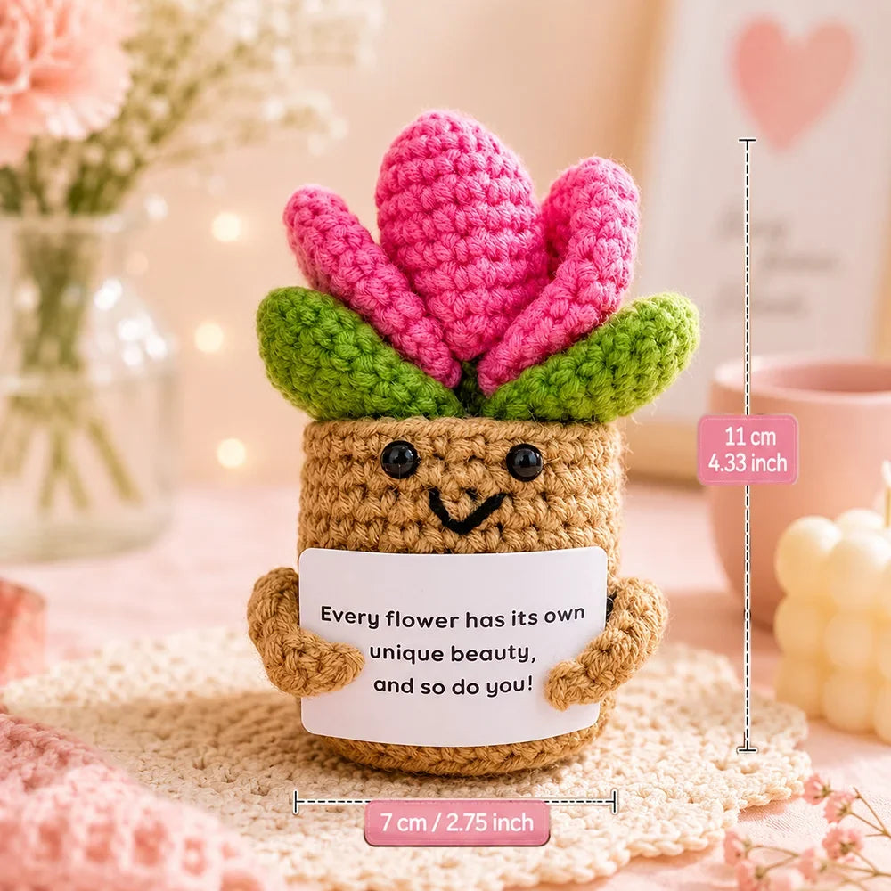 Positive Pocket Hug Mini Crochet Stuffed Doll Handmade Knitted Plush Potato Turtle Duck Funny Support Gift for Friend Home Decor