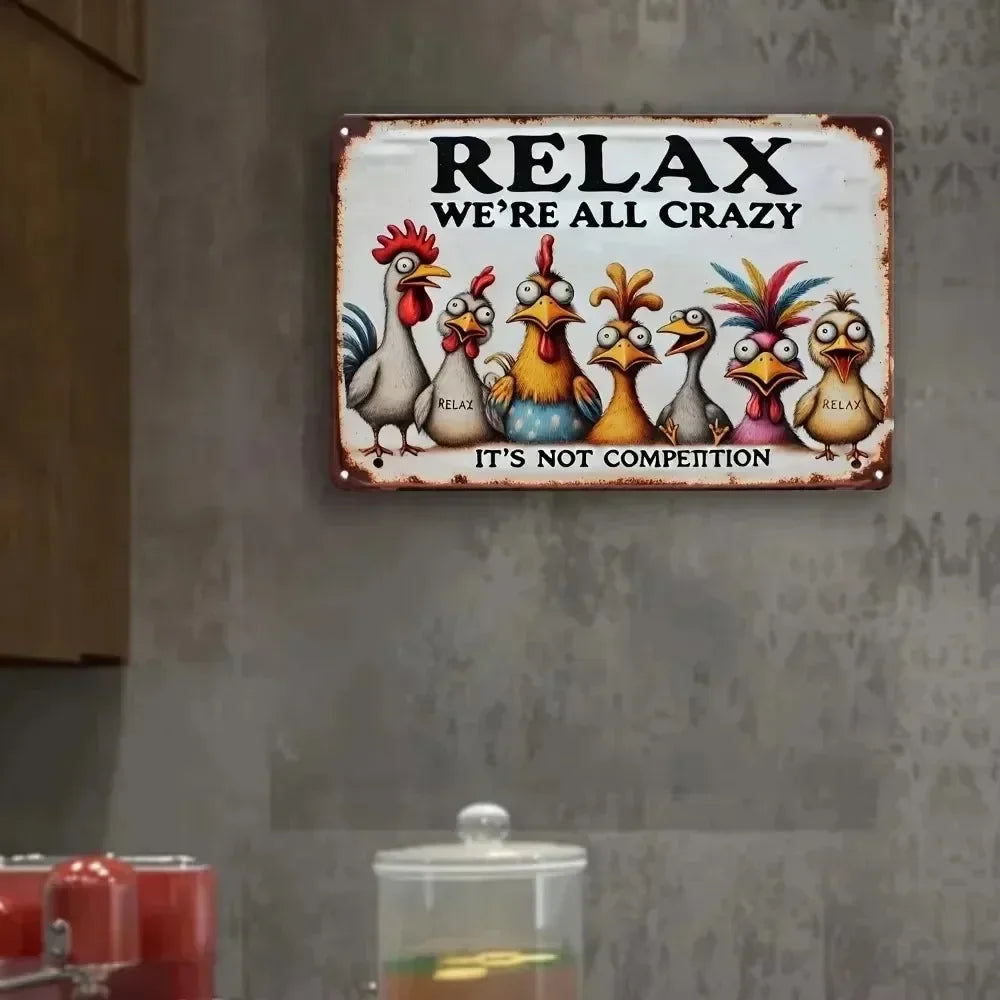 Unrivaled "Relax & Enjoy Life" Sign - ColorfulChicken Wall Decor with Weatherproof Iron | Decor Suitable for All Kinds of Places