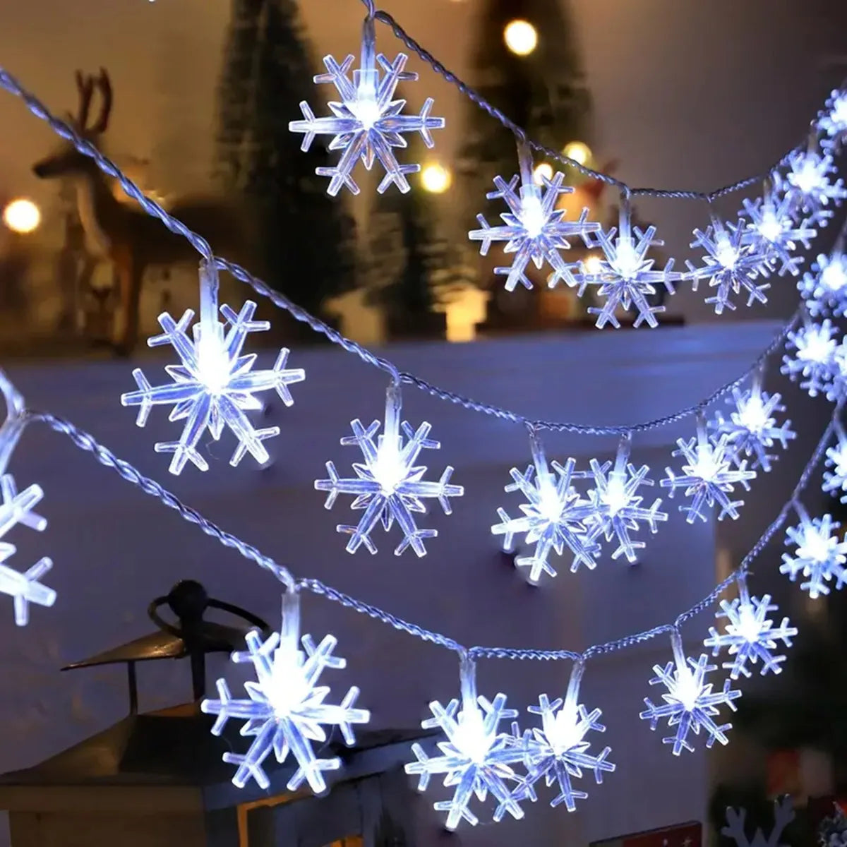 1pc LED Christmas Snowflake String Light Indoor & Outdoor Hanging Decorative Lighting Fairy Atmosphere Lamp For Garden Party