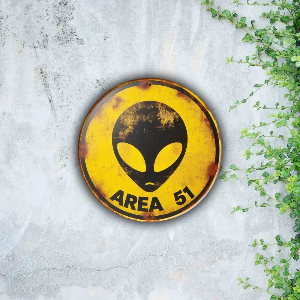 Area 51 Vintage Metal Sign 78 Inch Creative Retro UFO Alien Decorative Art Perfect for Cafe Club Bar and Beach House Wall Decor