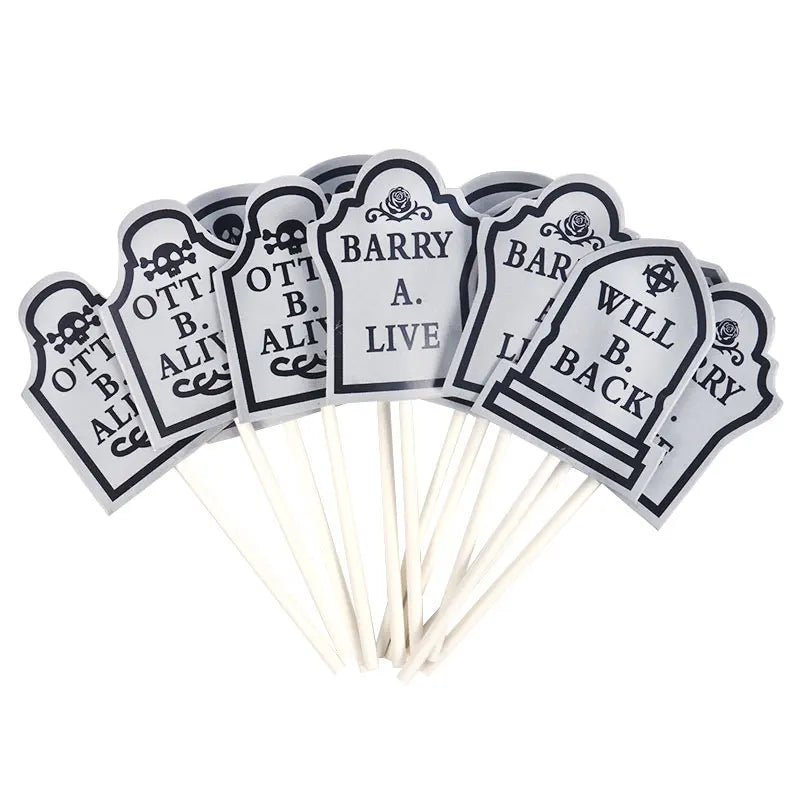 12pcs Halloween Cupcake Toppers Tombstone Graveyard Cake Toppers Scary Cupcake Decoration Table Centerpiece Appetizer Sticks