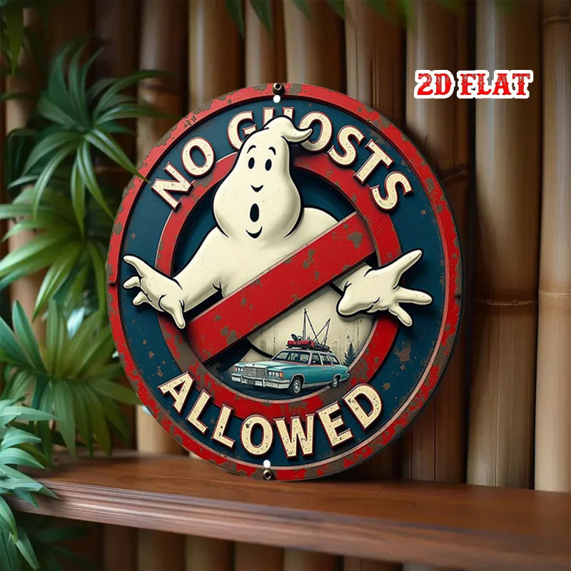 2D Flat - One-Piece Retro Style Round Aluminum Sign, Vintage Metal Tin Sign,  Round Aluminum Sign - No Ghosts Wall Decoration