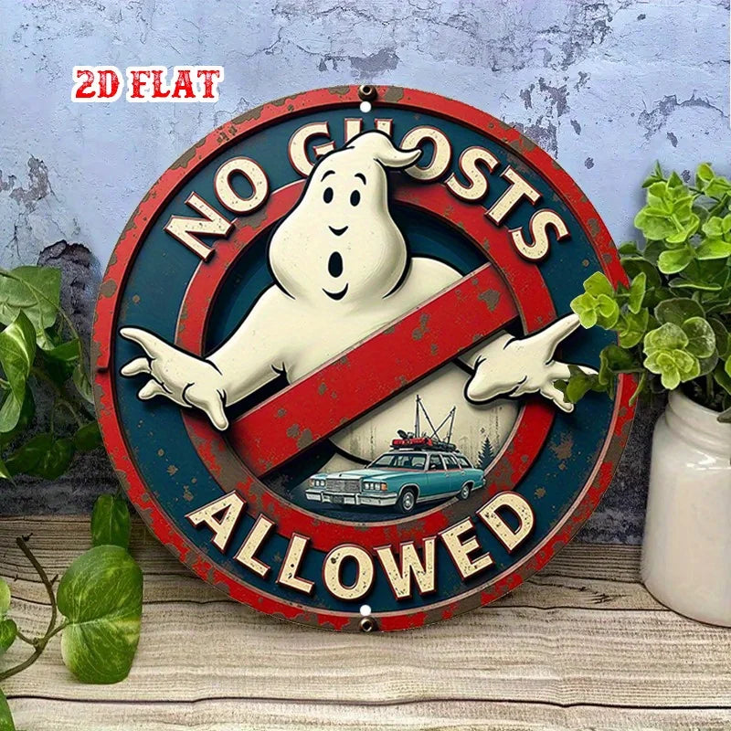 2D Flat - One-Piece Retro Style Round Aluminum Sign, Vintage Metal Tin Sign,  Round Aluminum Sign - No Ghosts Wall Decoration
