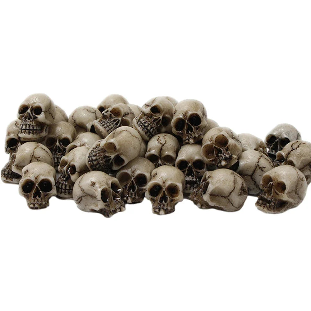 20Pcs Mini Skull Heads Collectable Halloween Gothic Skull Sculptures Creative Festival Theme Landscape Garden Potted Plant Decor