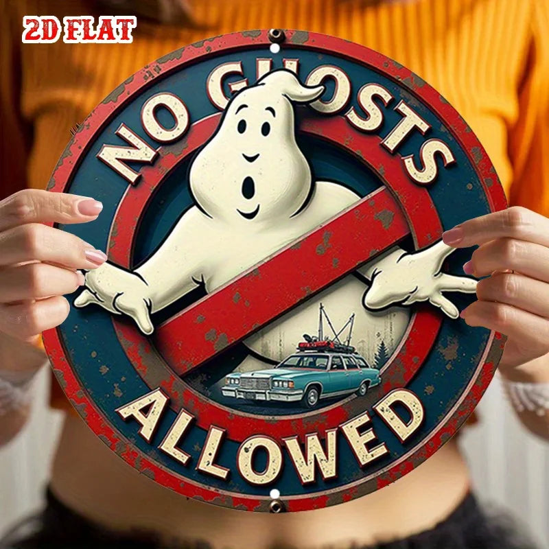 2D Flat - One-Piece Retro Style Round Aluminum Sign, Vintage Metal Tin Sign,  Round Aluminum Sign - No Ghosts Wall Decoration