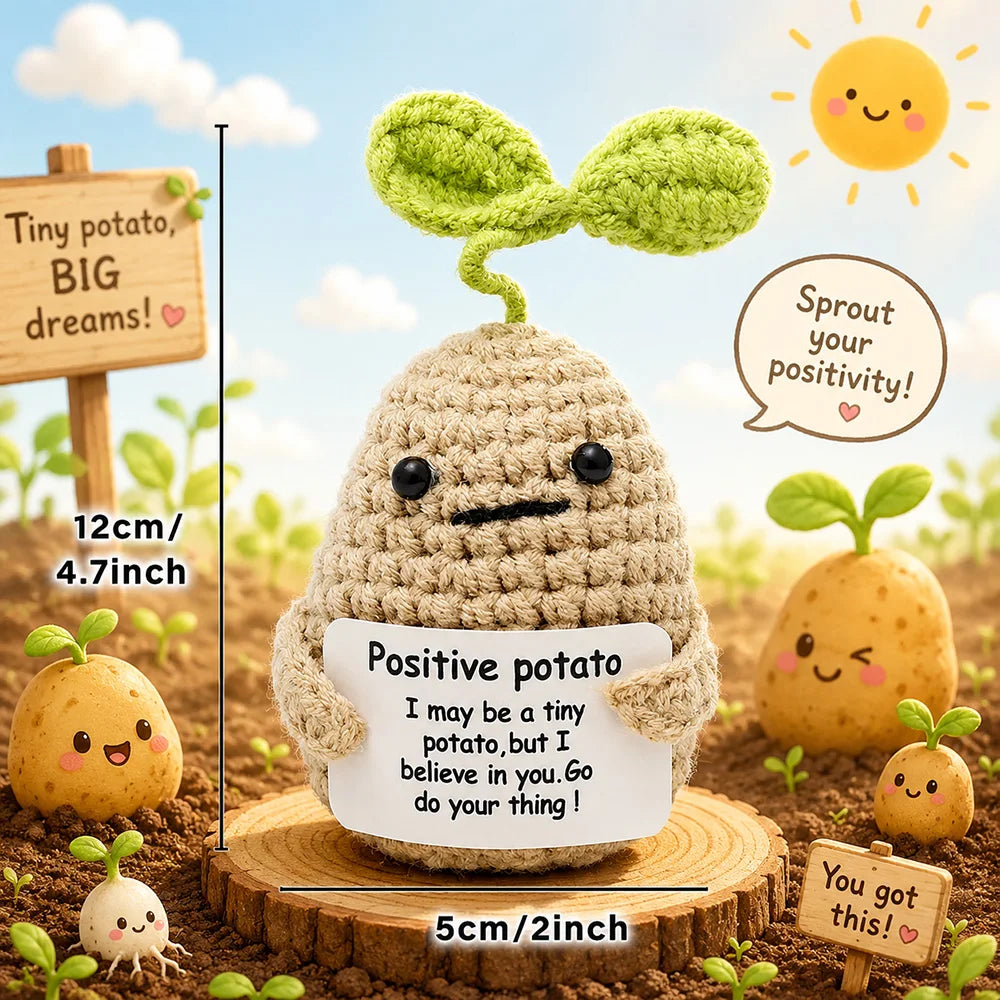 Positive Pocket Hug Mini Crochet Stuffed Doll Handmade Knitted Plush Potato Turtle Duck Funny Support Gift for Friend Home Decor