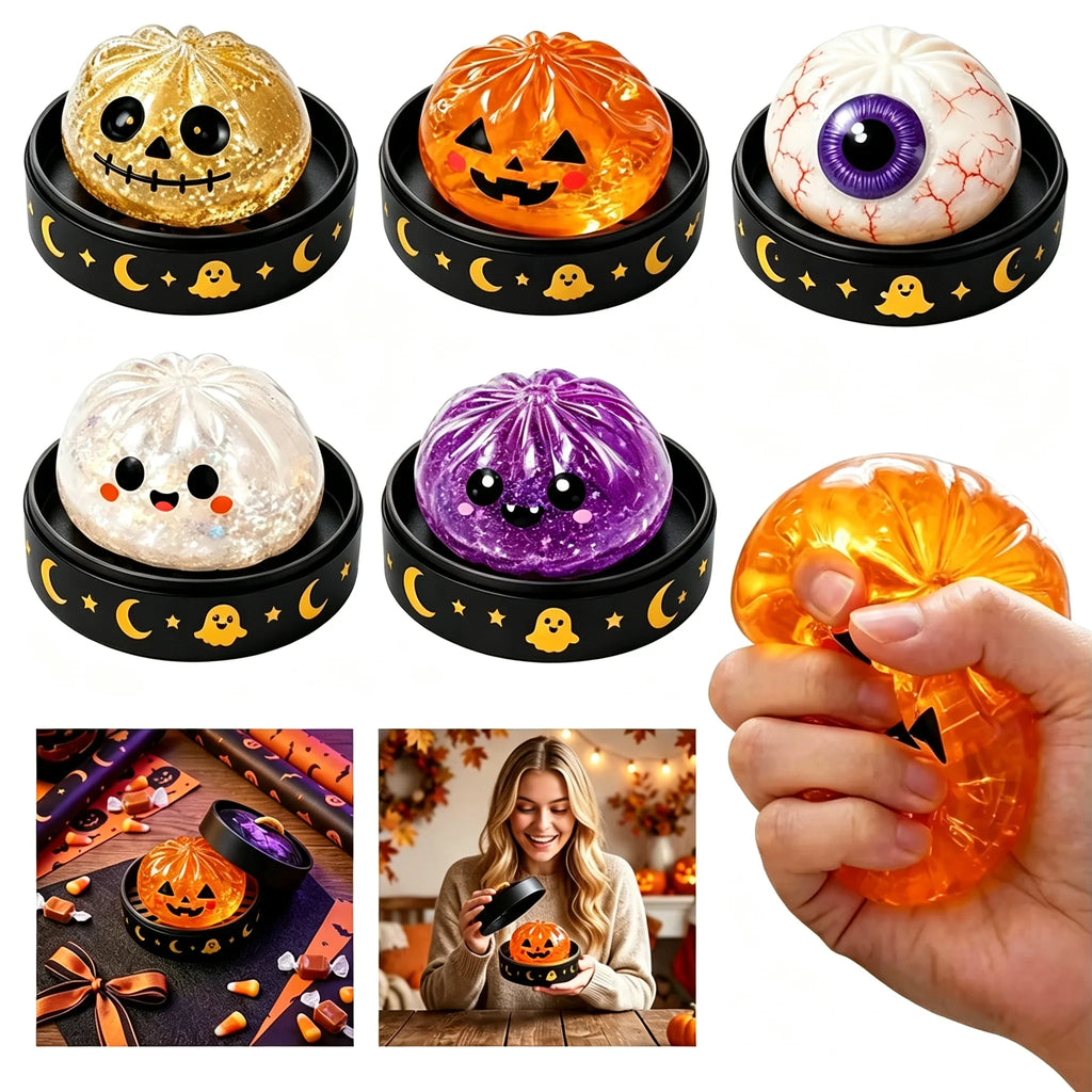 New Halloween Dumpling Squeeze Squishy Toy, Cute Slow Rising Squeeze Stress Relief Sensory Toy, Soft Kawaii Halloween Fidget Toy