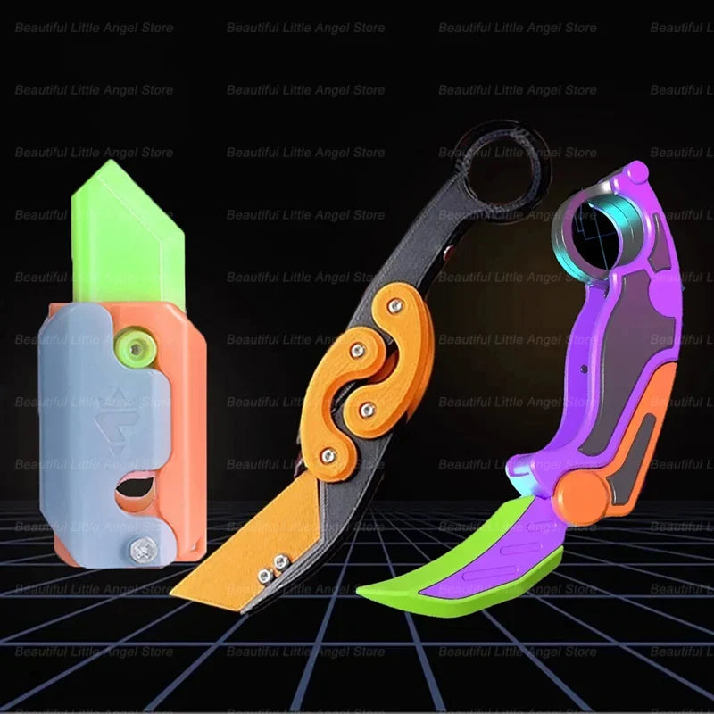 New 3D Printed Gravity Claw Knife Toy Stress Relief Butterfly Fidget Hand Gripper Sensory Toy Folding Claw Knife Radish for Gift