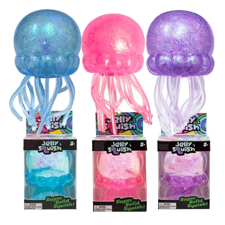 Glitter Octopus Squishy Glitter Jellyfish Squishy with Box Dumplings Sensory Squeeze Toy for Stress Relief wholesale